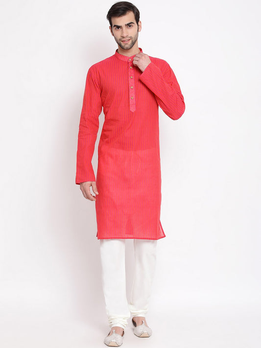 Men's Pink Cotton Kurta and Pyjama Set