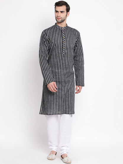 Men's Black Cotton Kurta and Pyjama Set