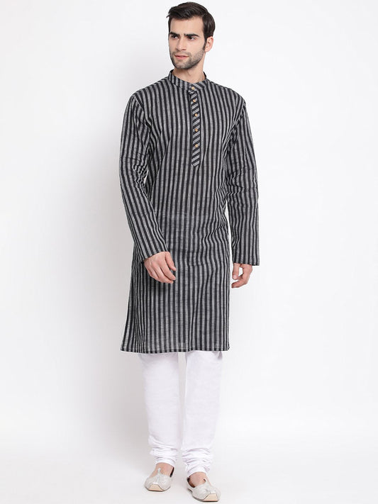 Men's Black Cotton Kurta and Pyjama Set