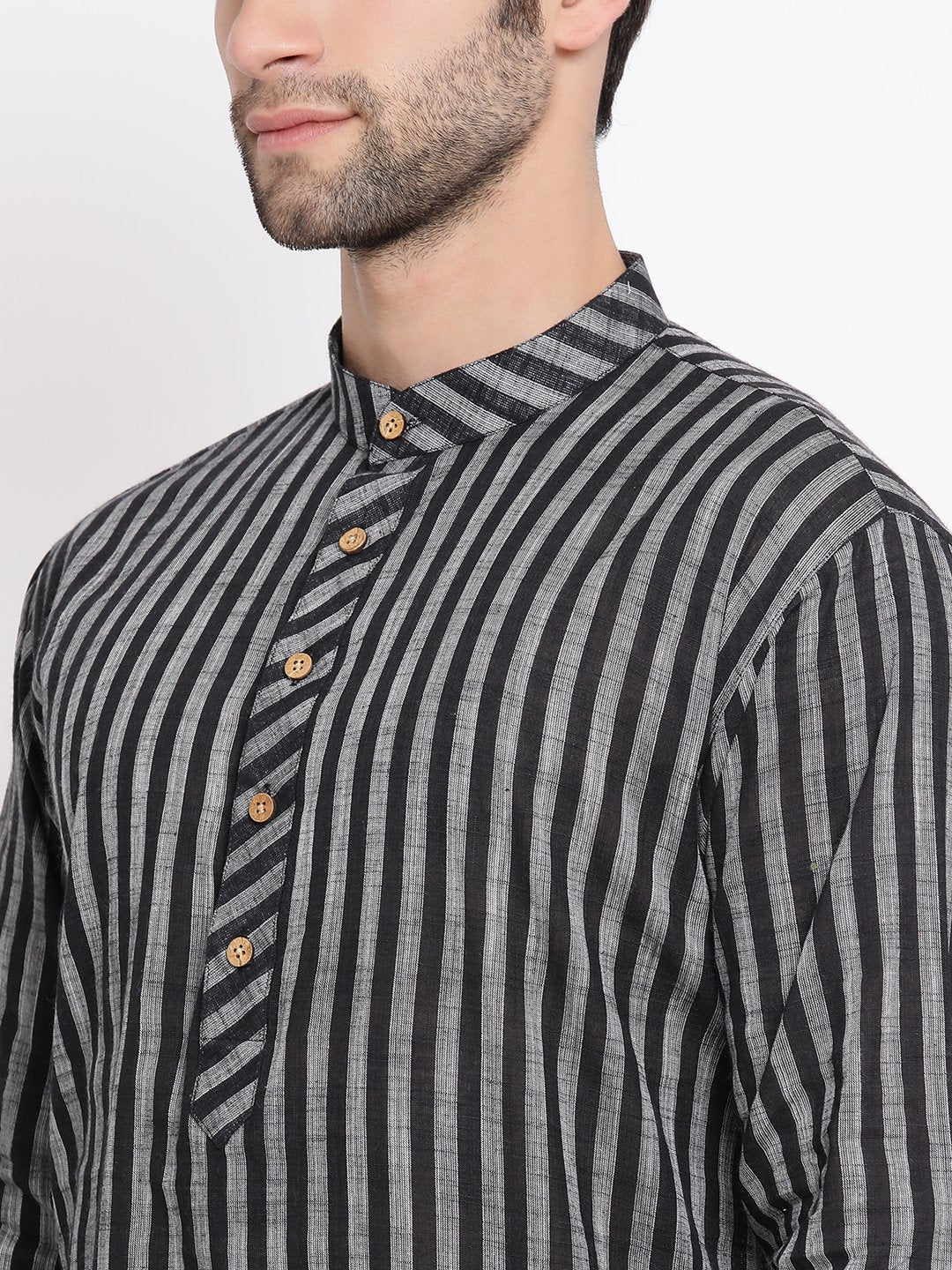 Men's Black Cotton Kurta and Pyjama Set