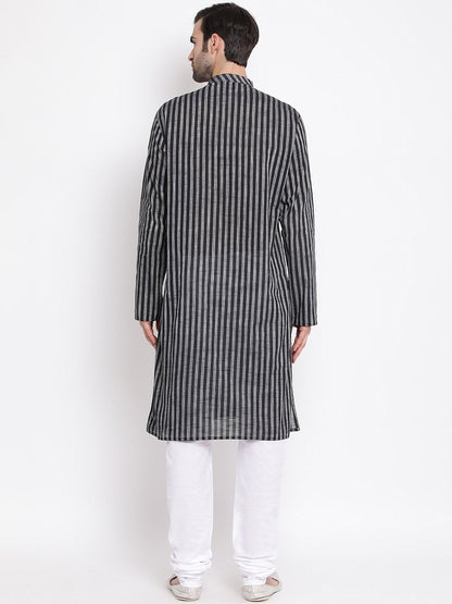 Men's Black Cotton Kurta and Pyjama Set