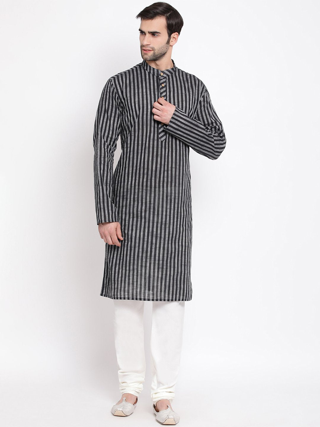 Men's Black Cotton Kurta and Pyjama Set