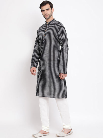 Men's Black Cotton Kurta and Pyjama Set