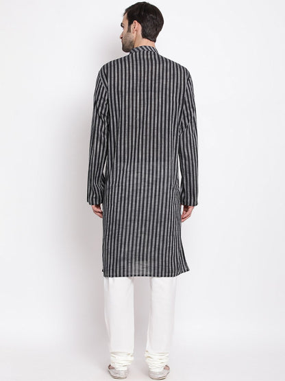 Men's Black Cotton Kurta and Pyjama Set