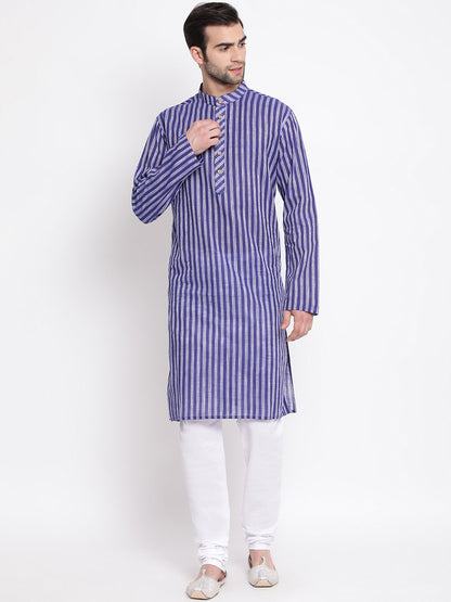 Men's Blue Cotton Kurta and Pyjama Set