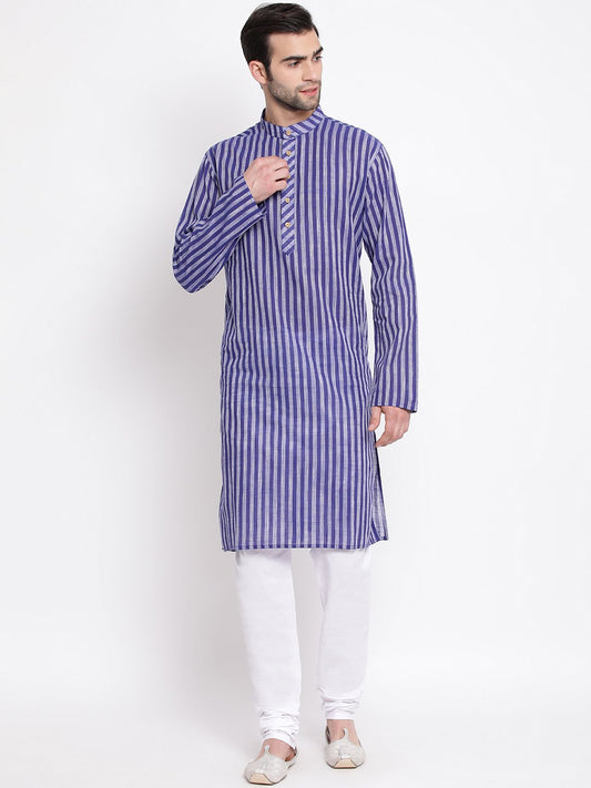 Men's Blue Cotton Kurta and Pyjama Set