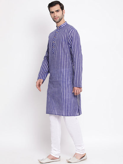 Men's Blue Cotton Kurta and Pyjama Set
