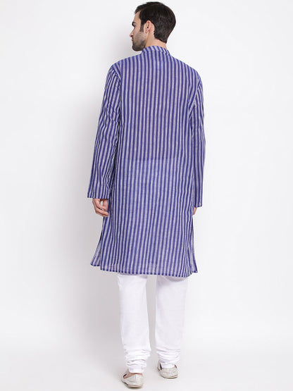 Men's Blue Cotton Kurta and Pyjama Set