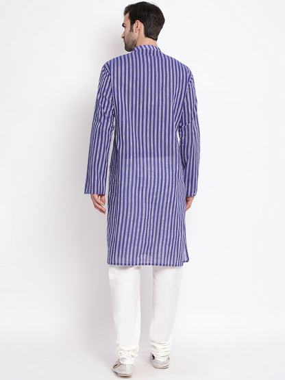 Men's Blue Cotton Kurta and Pyjama Set