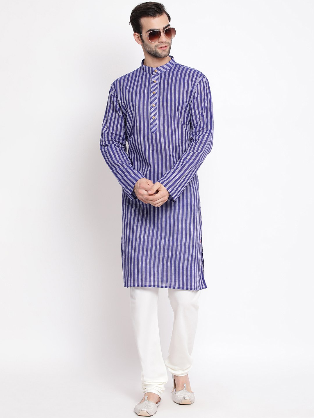Men's Blue Cotton Kurta and Pyjama Set