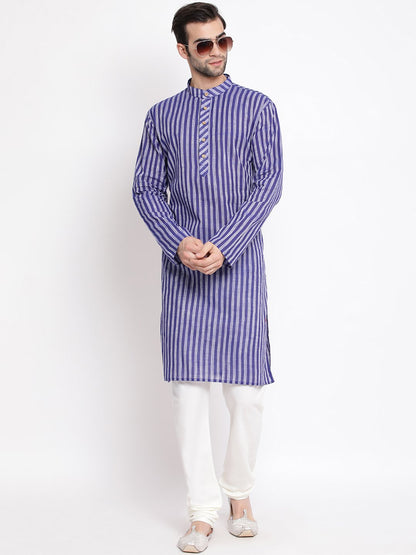 Men's Blue Cotton Kurta and Pyjama Set