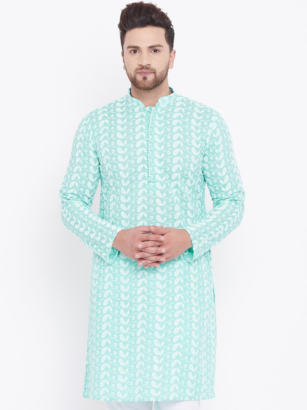 Men's Green Cotton Chikankari Kurta