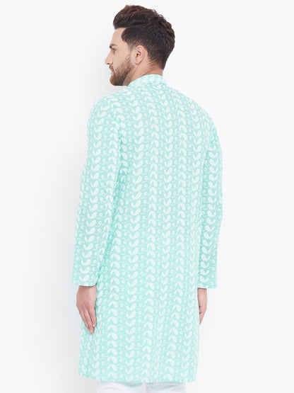 Men's Green Cotton Chikankari Kurta