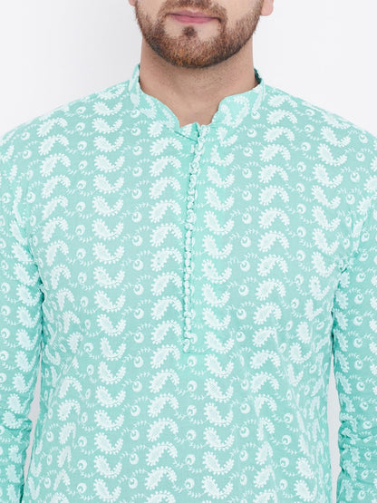 Men's Green Cotton Chikankari Kurta