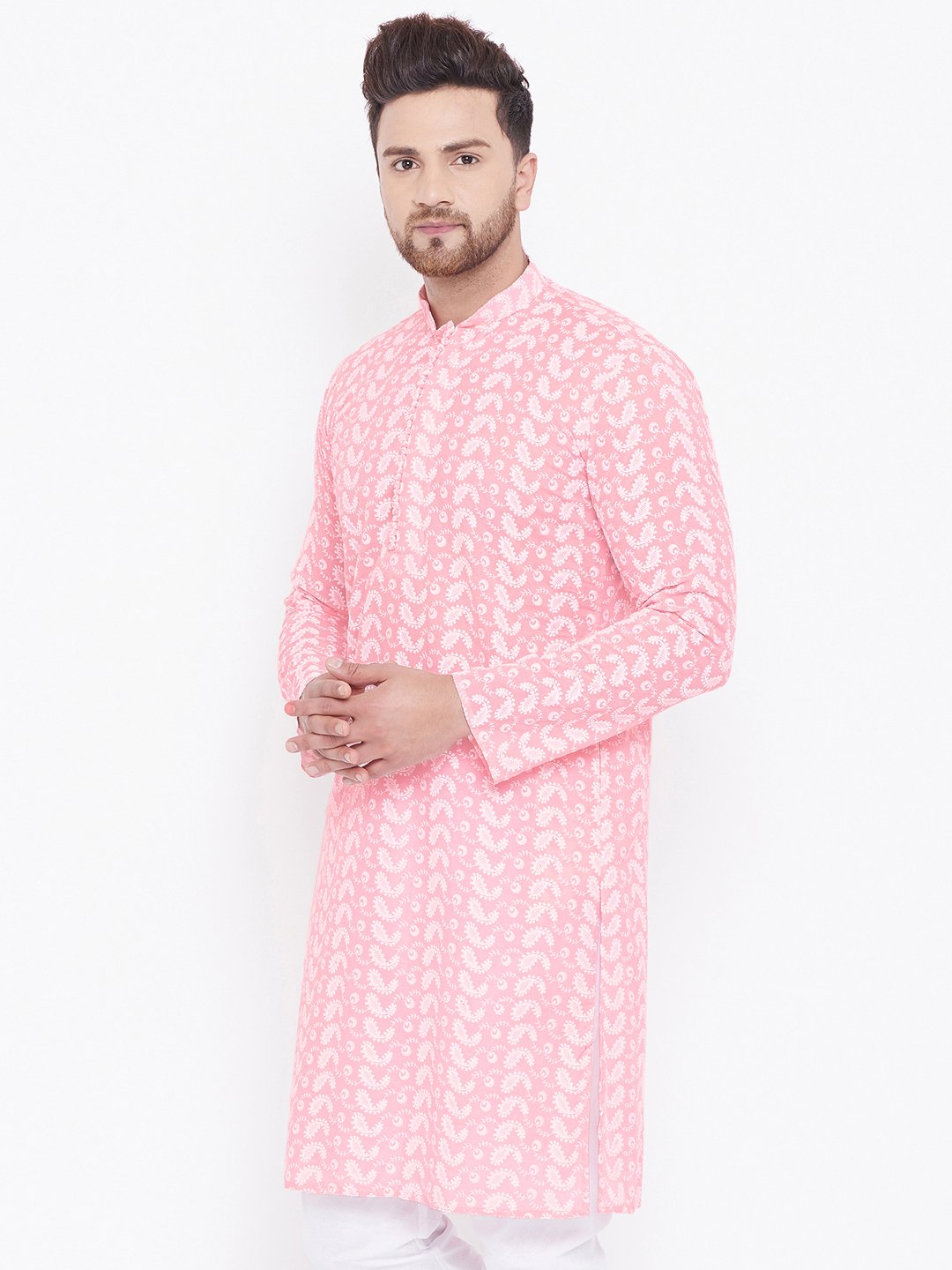 Men's Pink Cotton Chikankari Kurta