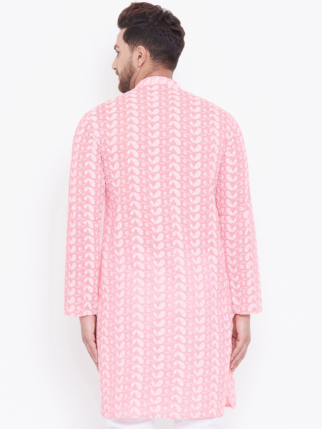 Men's Pink Cotton Chikankari Kurta