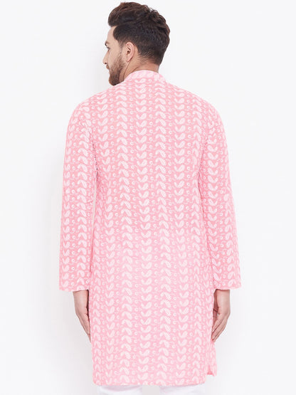 Men's Pink Cotton Chikankari Kurta