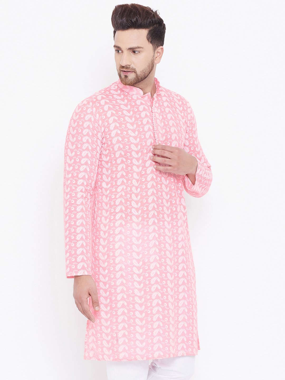 Men's Pink Cotton Chikankari Kurta
