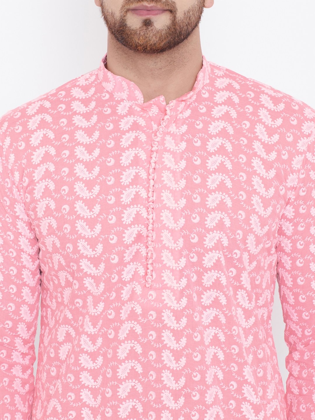 Men's Pink Cotton Chikankari Kurta