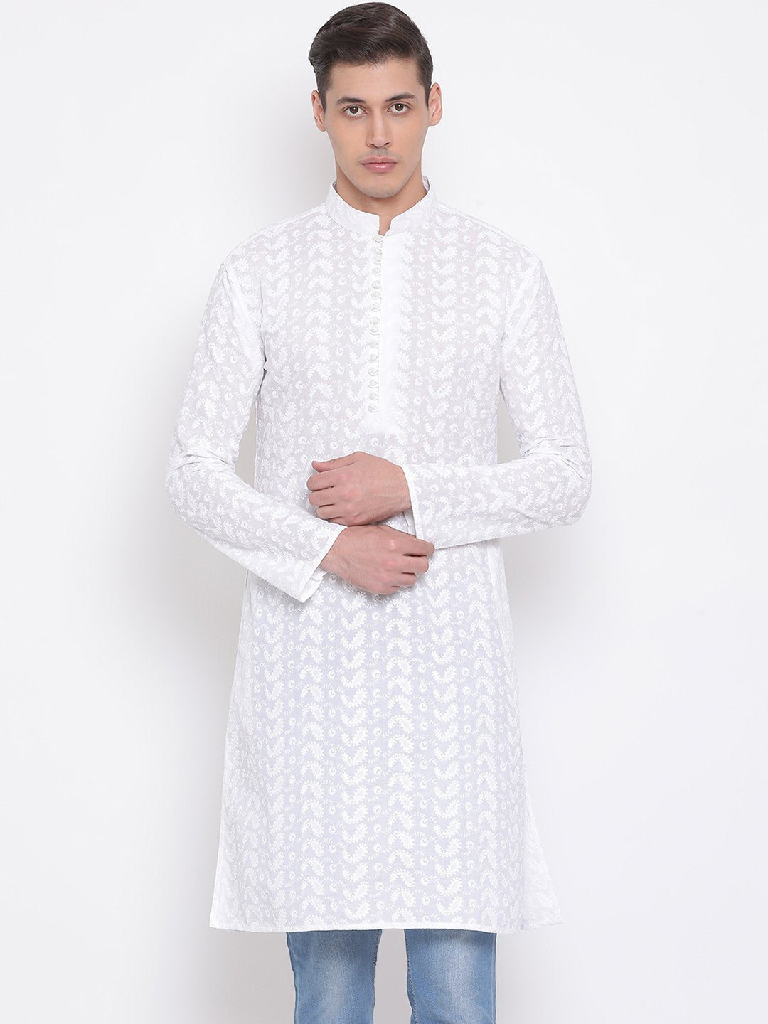 Men's White Cotton Chikankari Kurta