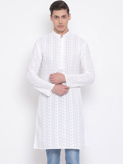 Men's White Cotton Chikankari Kurta