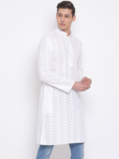 Men's White Cotton Chikankari Kurta