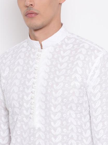 Men's White Cotton Chikankari Kurta