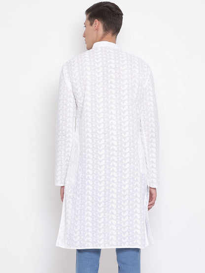 Men's White Cotton Chikankari Kurta