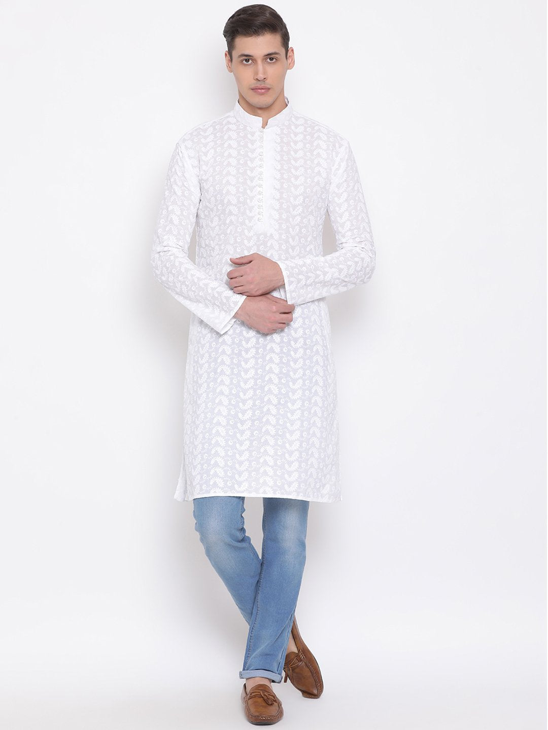 Men's White Cotton Chikankari Kurta