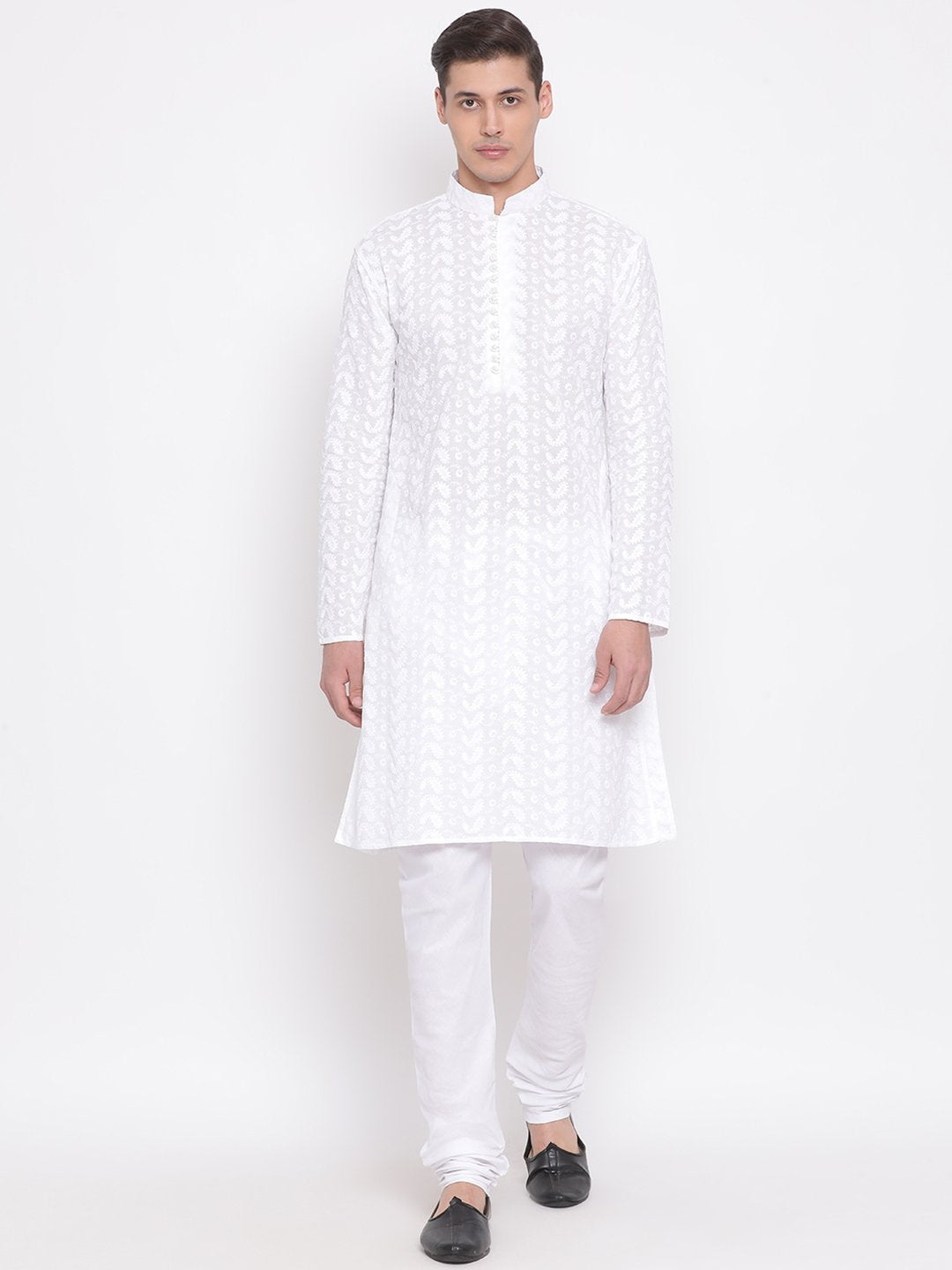 Men's White Cotton Kurta and Pyjama Set