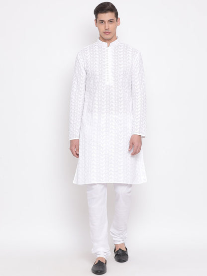 Men's White Cotton Kurta and Pyjama Set