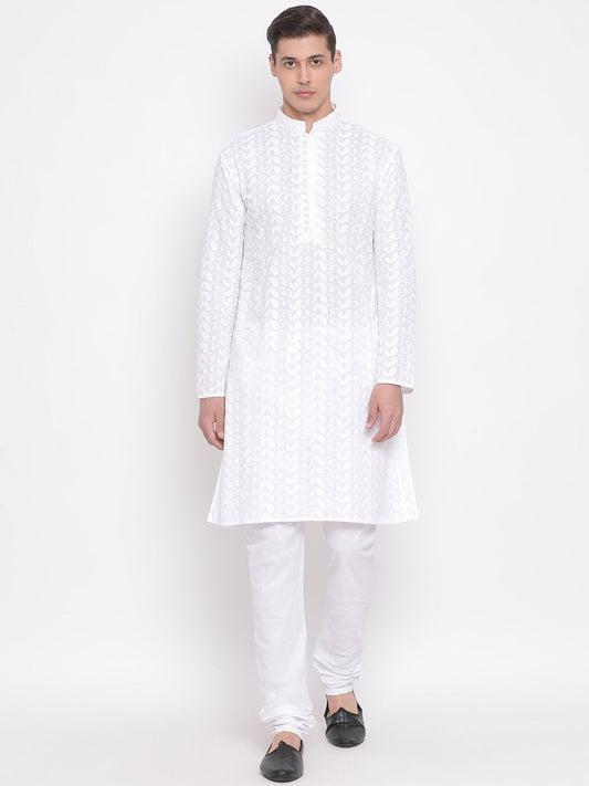 Men's White Cotton Kurta and Pyjama Set