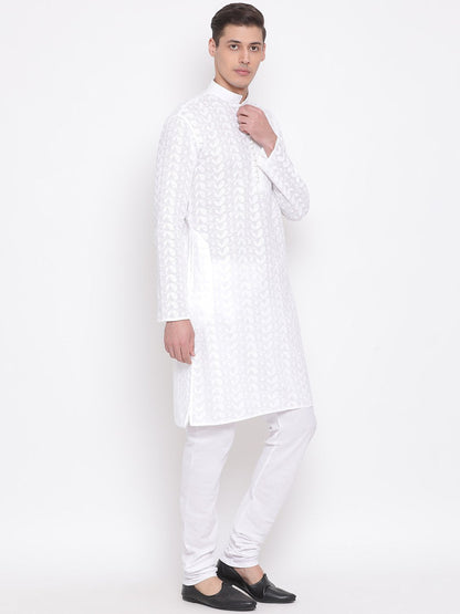 Men's White Cotton Kurta and Pyjama Set