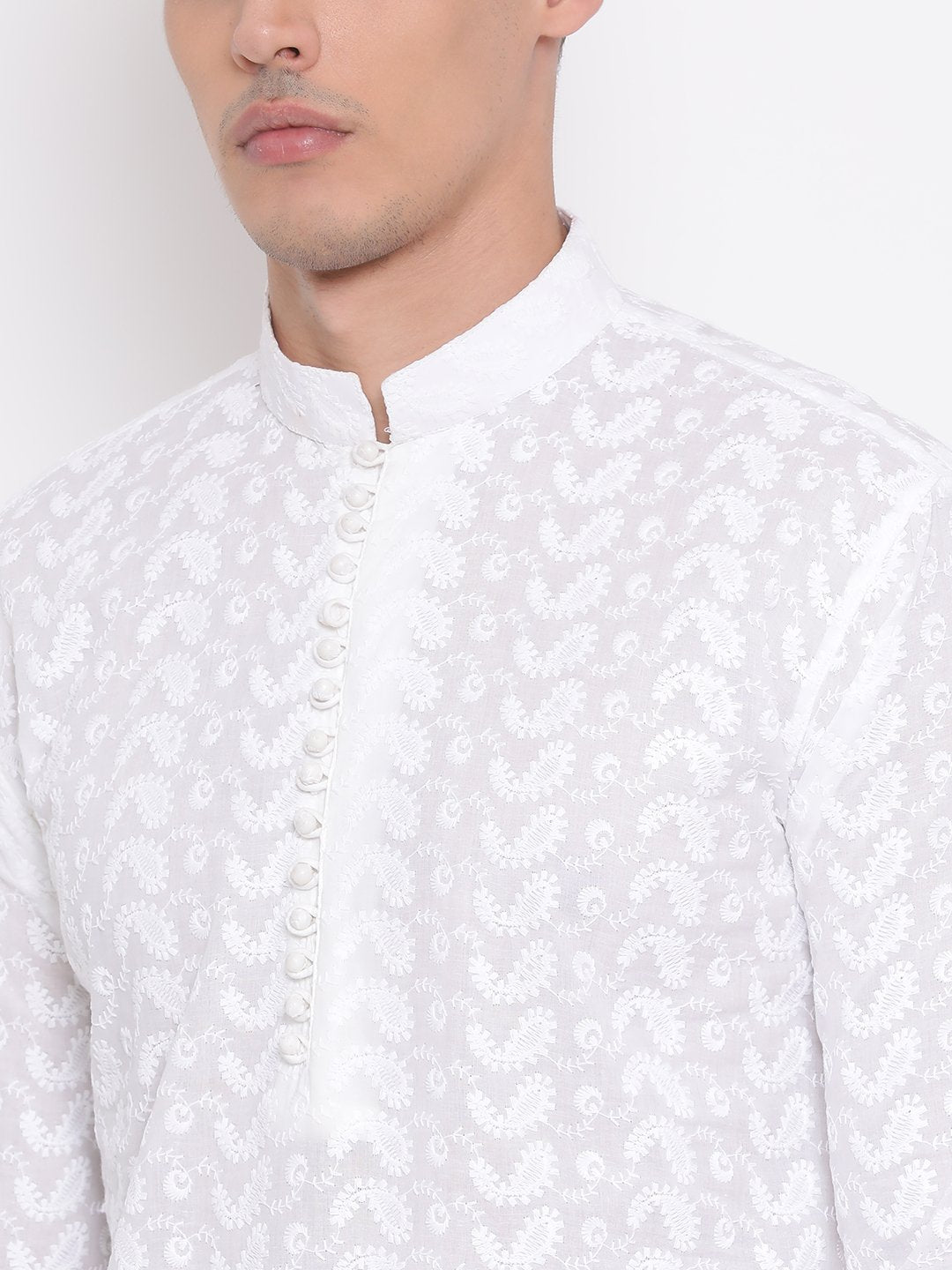 Men's White Cotton Kurta and Pyjama Set