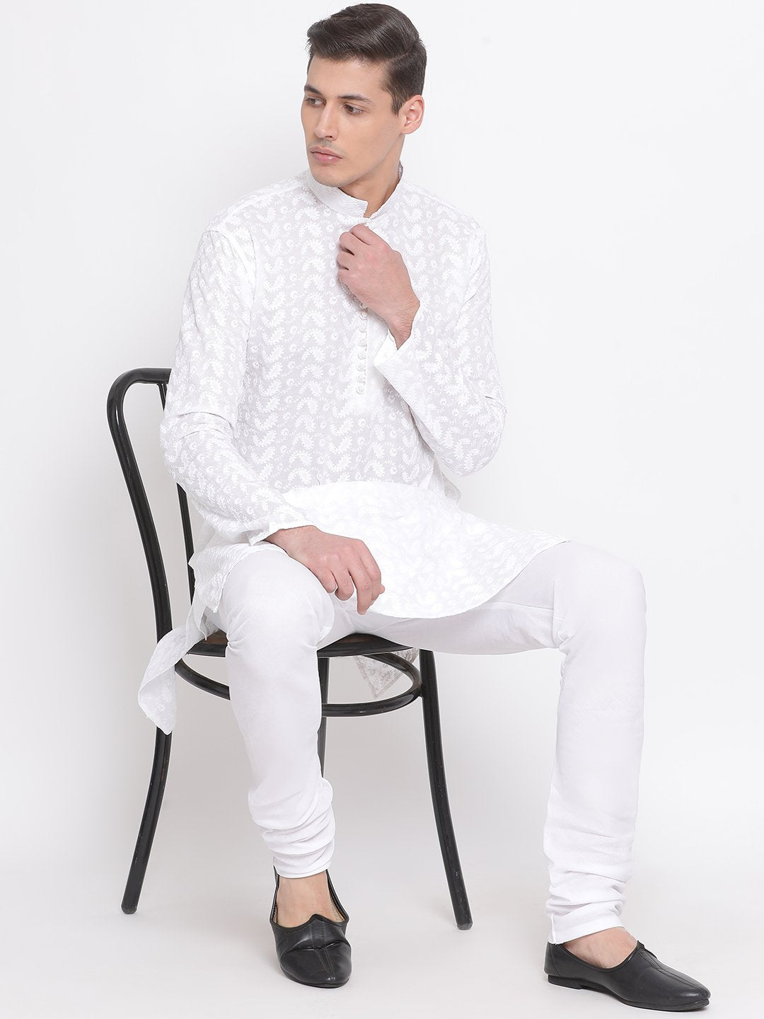 Men's White Cotton Kurta and Pyjama Set