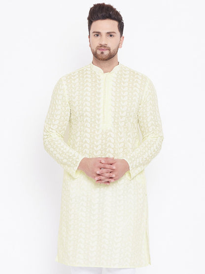 Men's Yellow Cotton Chikankari Kurta