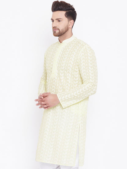 Men's Yellow Cotton Chikankari Kurta