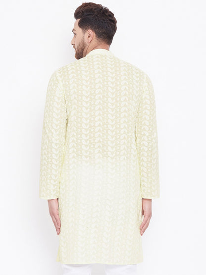 Men's Yellow Cotton Chikankari Kurta
