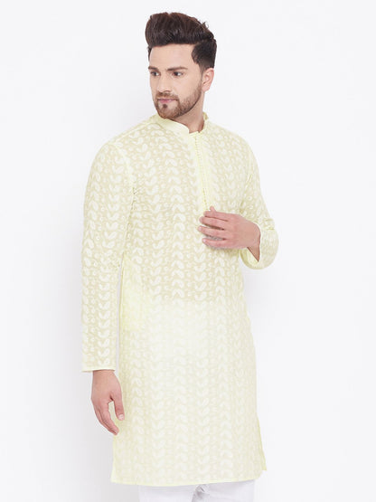 Men's Yellow Cotton Chikankari Kurta