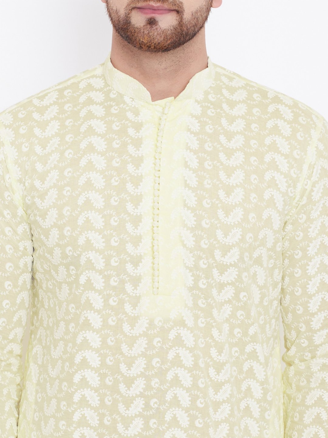 Men's Yellow Cotton Chikankari Kurta