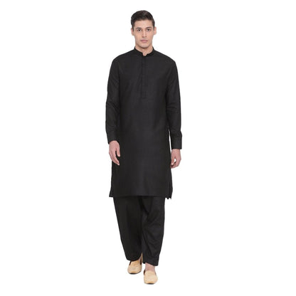 Men's Black Cotton Blend Kurta and Pyjama Set
