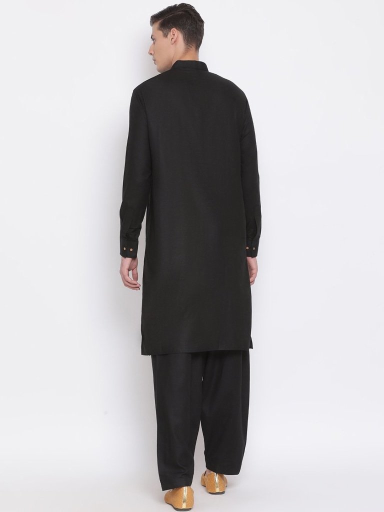 Men's Black Cotton Blend Kurta and Pyjama Set
