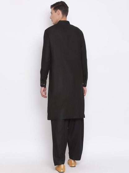 Men's Black Cotton Blend Kurta and Pyjama Set