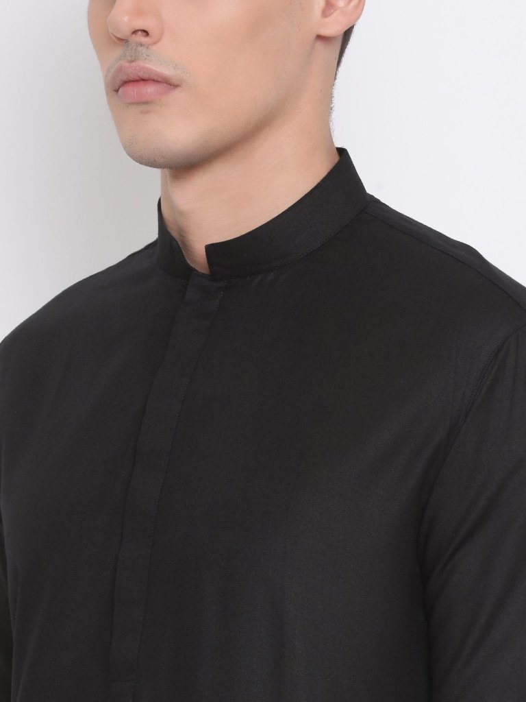 Men's Black Cotton Blend Kurta and Pyjama Set