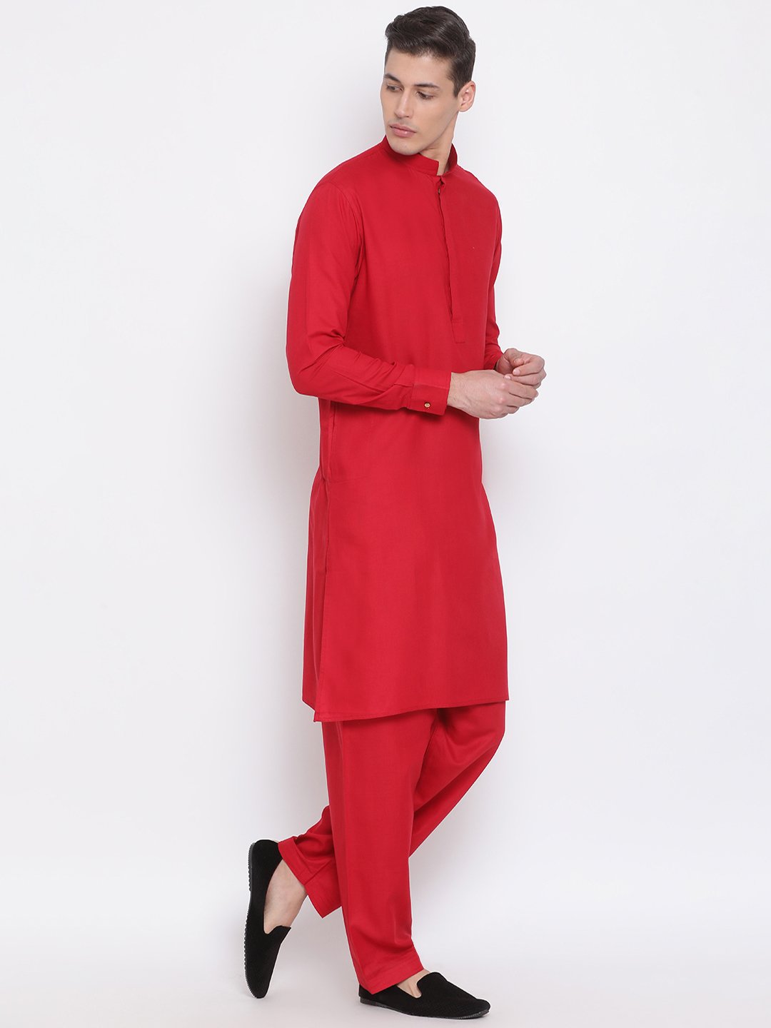 Men's Maroon Cotton Blend Kurta and Pyjama Set