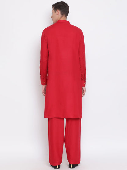 Men's Maroon Cotton Blend Kurta and Pyjama Set