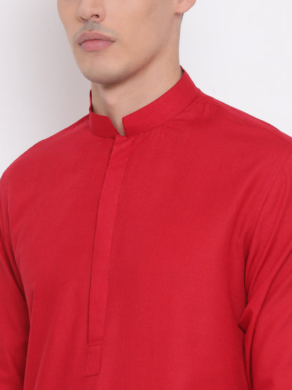 Men's Maroon Cotton Blend Kurta and Pyjama Set