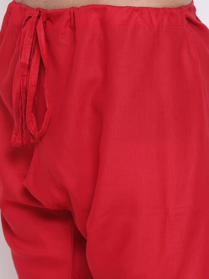 Men's Maroon Cotton Blend Kurta and Pyjama Set
