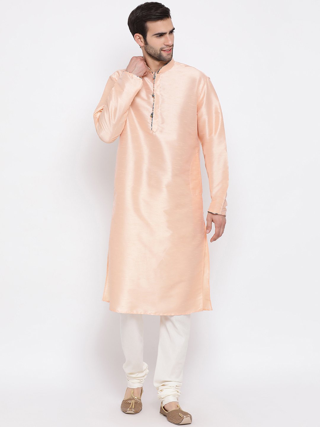 Men's Peach Silk Kurta Pyjama Set