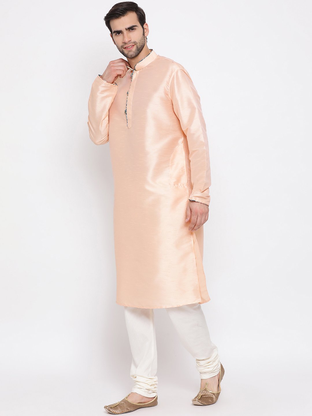 Men's Peach Silk Kurta Pyjama Set
